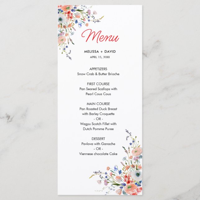 Elegant Floral Wedding Menu (Front)