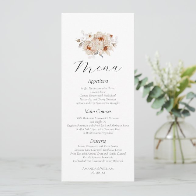 Elegant Floral Wedding Menu  Invitation (Standing Front)