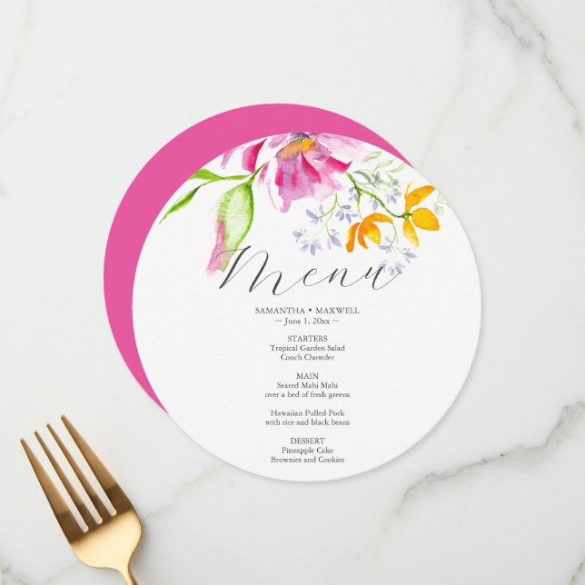 Elegant Floral Wedding Menus Pink (Front/Back In Situ)