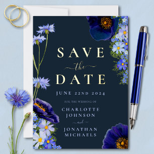 Elegant Floral Wedding Navy Blue and Gold