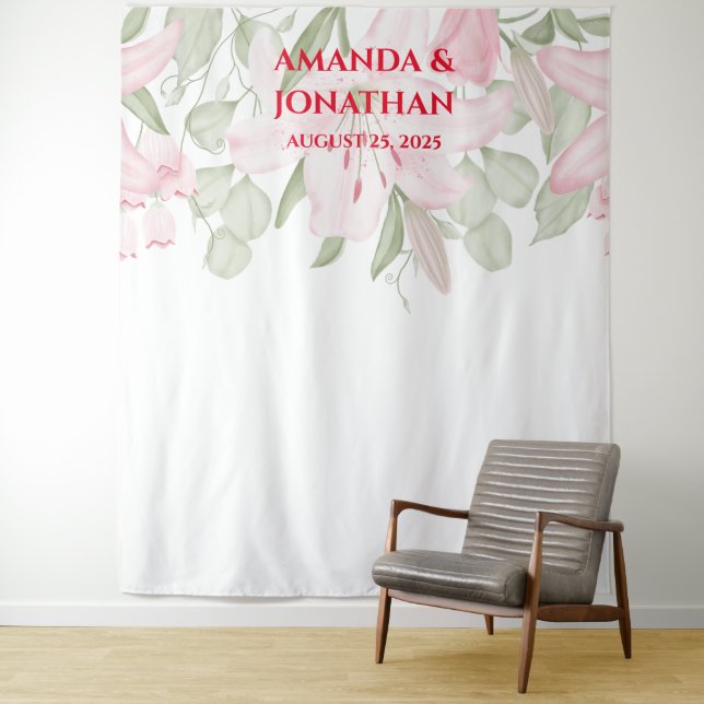 Elegant Floral Wedding Photo Booth Backdrop Tapestry (In Situ)