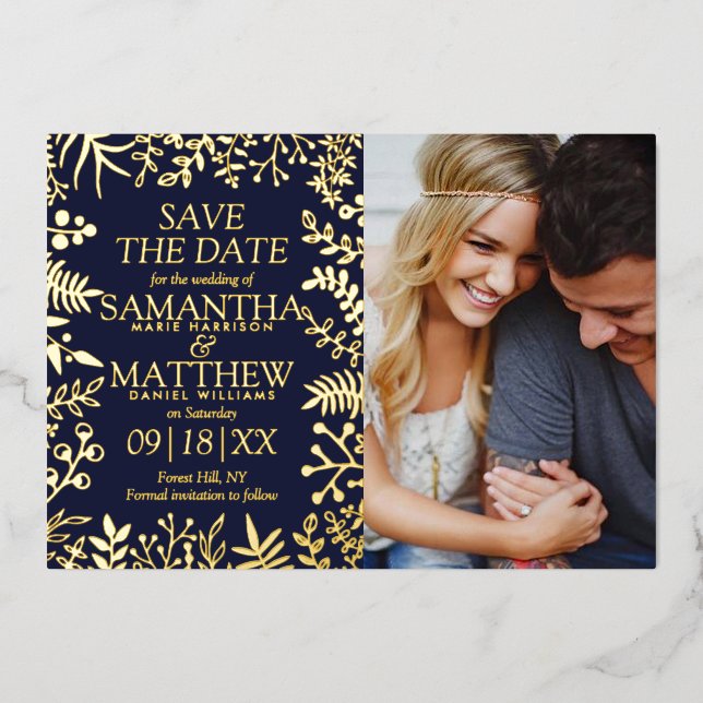 Elegant Floral Wedding Photo Save The Date Real (Front)