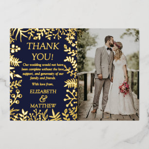 Elegant Floral Wedding Photo Thank You Real