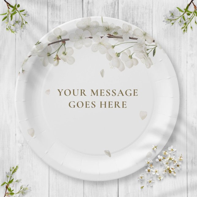 Elegant Floral Wedding Pretty White Blossom Paper Plate (Creator Uploaded)