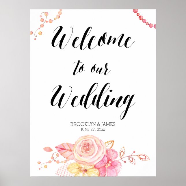 Elegant Floral Wedding Reception Sign 18x24 (Front)