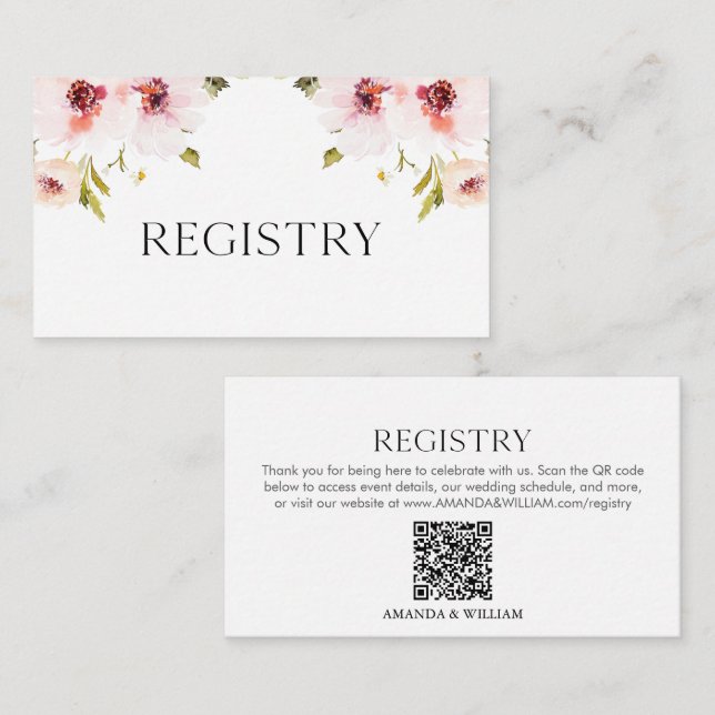 Elegant Floral Wedding Registry Card (Front/Back)