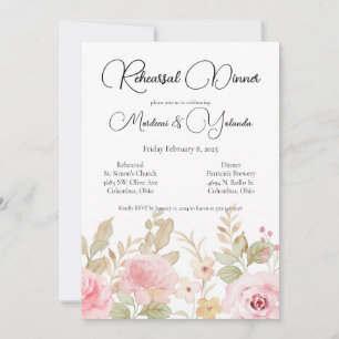Elegant Floral Wedding Rehearsal Dinner Invitation
