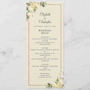 Elegant Floral Wedding Rose Gold Frame Eggshell Menu