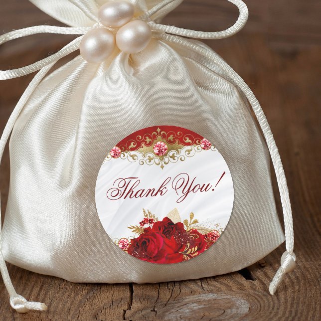 Elegant Floral Wedding Roses Thank You Classic Round Sticker (Creator Uploaded)