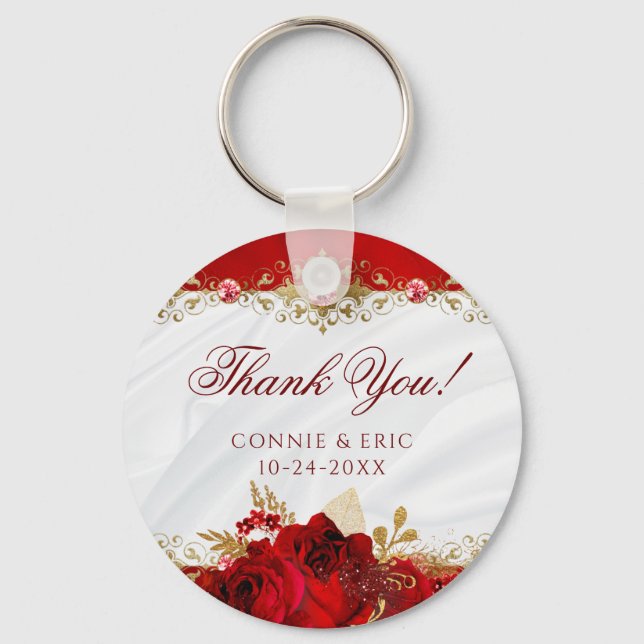 Elegant Floral Wedding Roses Thank You Favour Key Ring (Front)