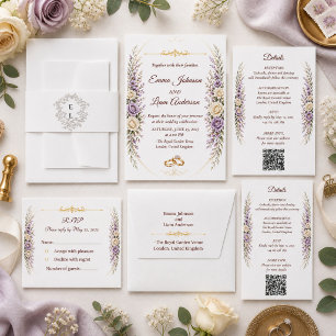 Elegant Floral Wedding RSVP Card Lavender Gold