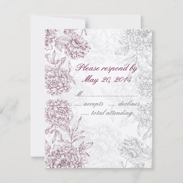 Elegant Floral Wedding RSVP Cards Wine Red Cream (Front)
