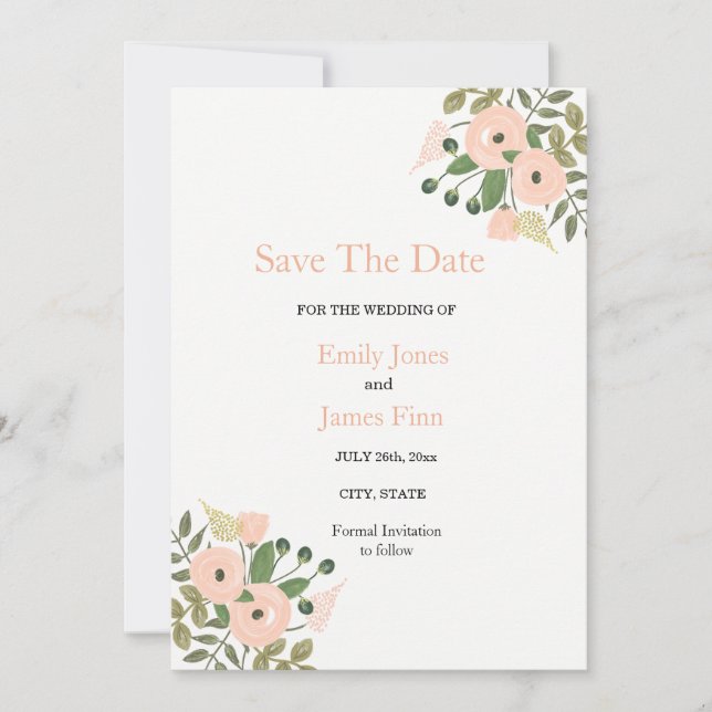 Elegant Floral Wedding Save The Date Invitation (Front)