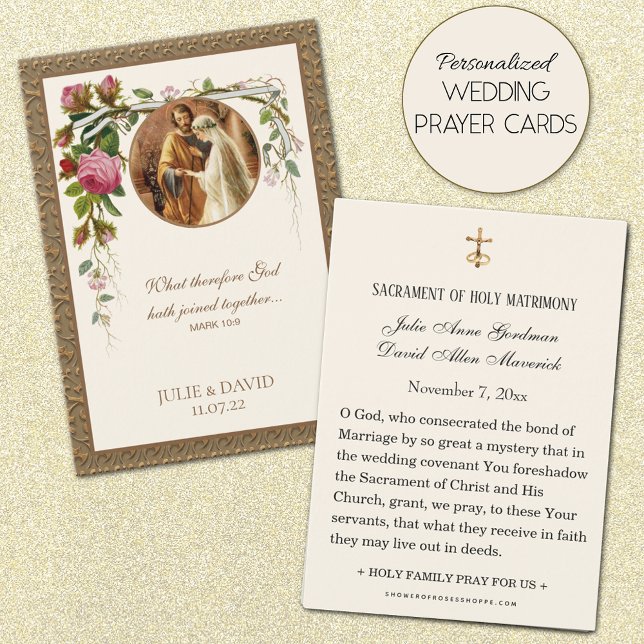 Elegant Floral Wedding Scripture Prayer Card  (Personalized Traditional Catholic Wedding Prayer Cards)