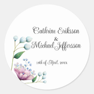 Elegant Floral Wedding Soft Botanical Romance Classic Round Sticker