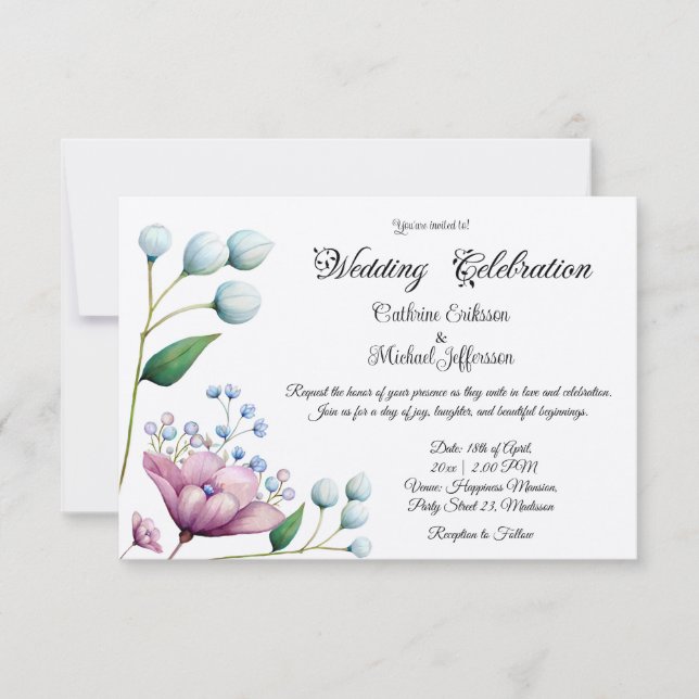 Elegant Floral Wedding Soft Botanical Romance Invitation (Front)