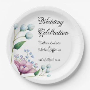 Elegant Floral Wedding Soft Botanical Romance Paper Plate