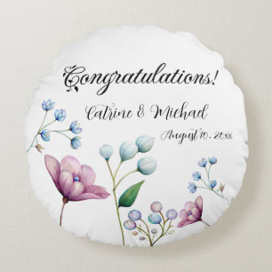 Elegant Floral Wedding Soft Botanical Romance Round Cushion