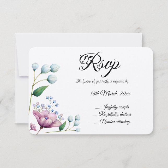 Elegant Floral Wedding Soft Botanical Romance RSVP Card (Front)