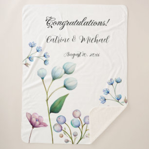 Elegant Floral Wedding Soft Botanical Romance Sherpa Blanket