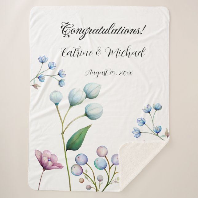 Elegant Floral Wedding Soft Botanical Romance Sherpa Blanket (Front)