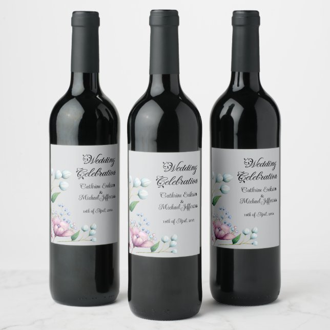 Elegant Floral Wedding Soft Botanical Romance Wine Label (Bottles)