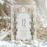 Elegant Floral Wedding Table Number Card<br><div class="desc">Add an enchanting touch to your wedding reception with our Elegant Floral Wedding Table Number Card. The design features a lush column of flowers in delicate shades of blush, coral, and sage, framed by an ornate botanical arch with a classic monogram at the top. Each card is graced with a...</div>