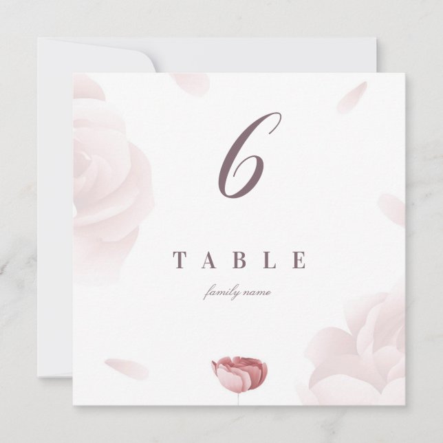 Elegant Floral Wedding Table Number Card (Front)