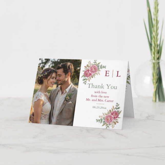 Elegant Floral Wedding Thank You Card (Front)