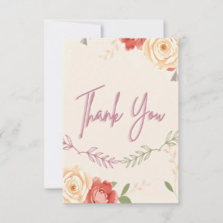 Elegant Floral Wedding Thank You Card with Photo 