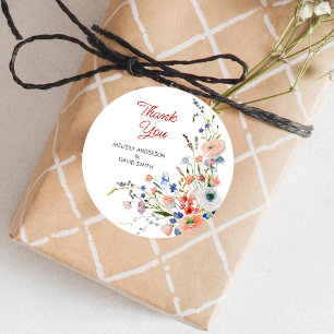 Elegant Floral Wedding Thank You Classic Round Sticker