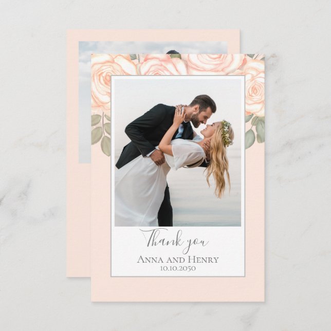 Elegant Floral Wedding Thank You Coral Peach (Front/Back)