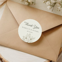 Elegant Floral Wedding Thank You Favour Sticker