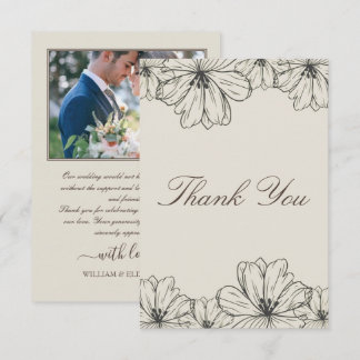 Elegant  Floral Wedding Thank You, Photo in Card 
