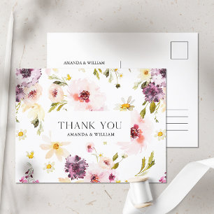 Elegant Floral Wedding Thank You Postcard