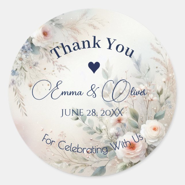 Elegant Floral Wedding Thank-You Stickers  (Front)