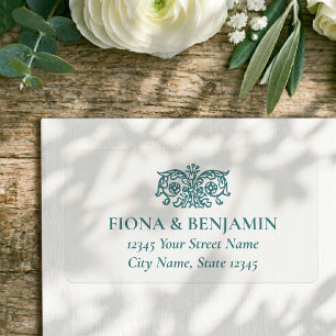 Elegant Floral Wedding Vintage Teal Return Address Label