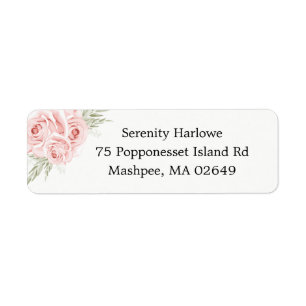 Elegant Floral Wedding Watercolor Blush Pink Roses Return Address Label