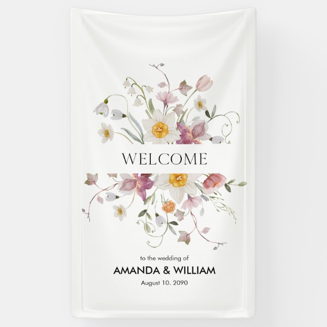 Elegant Floral Wedding Welcome Banner (Vertical)