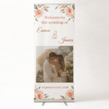 Elegant Floral Wedding Welcome Banner with Photo
