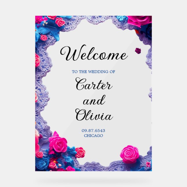 Elegant Floral Wedding Welcome - Chic Celebration Acrylic Sign (Front)