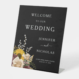 Elegant Floral Wedding Welcome Pedestal Sign
