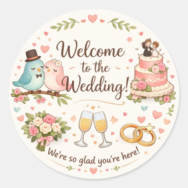 Elegant Floral Wedding Welcome Sticker (Front)