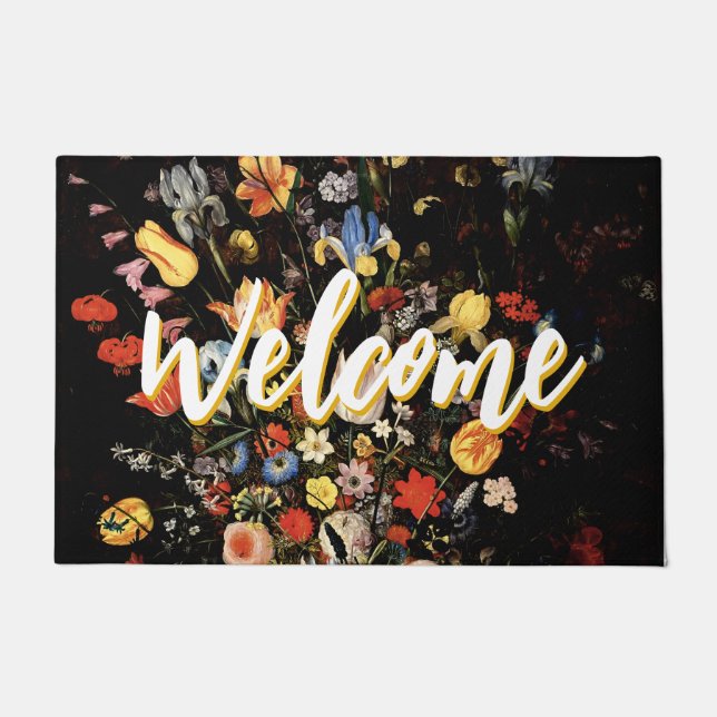 Elegant Floral Welcome Doormat (Front)