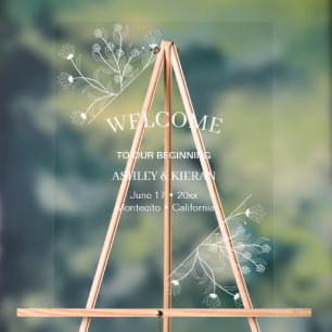 Elegant Floral Welcome Wedding  Acrylic Sign