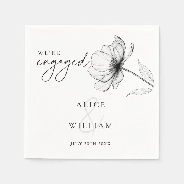 Elegant Floral We're Engaged Engagement Party Napkin (Front)