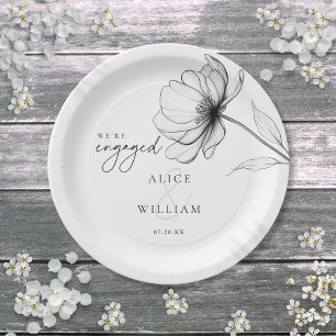 Elegant Floral We're Engaged Engagement Party Paper Plate
