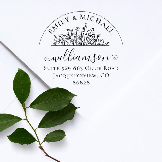 Elegant Floral Whimsical Wedding Return Address Rubber Stamp (Creator Uploaded)