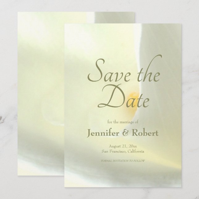 Elegant Floral White Calla Lily Save the Date Invitation (Front/Back)