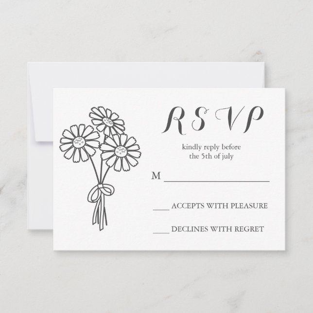Elegant Floral White Daisies Bouquet RSVP Wedding Card (Front)